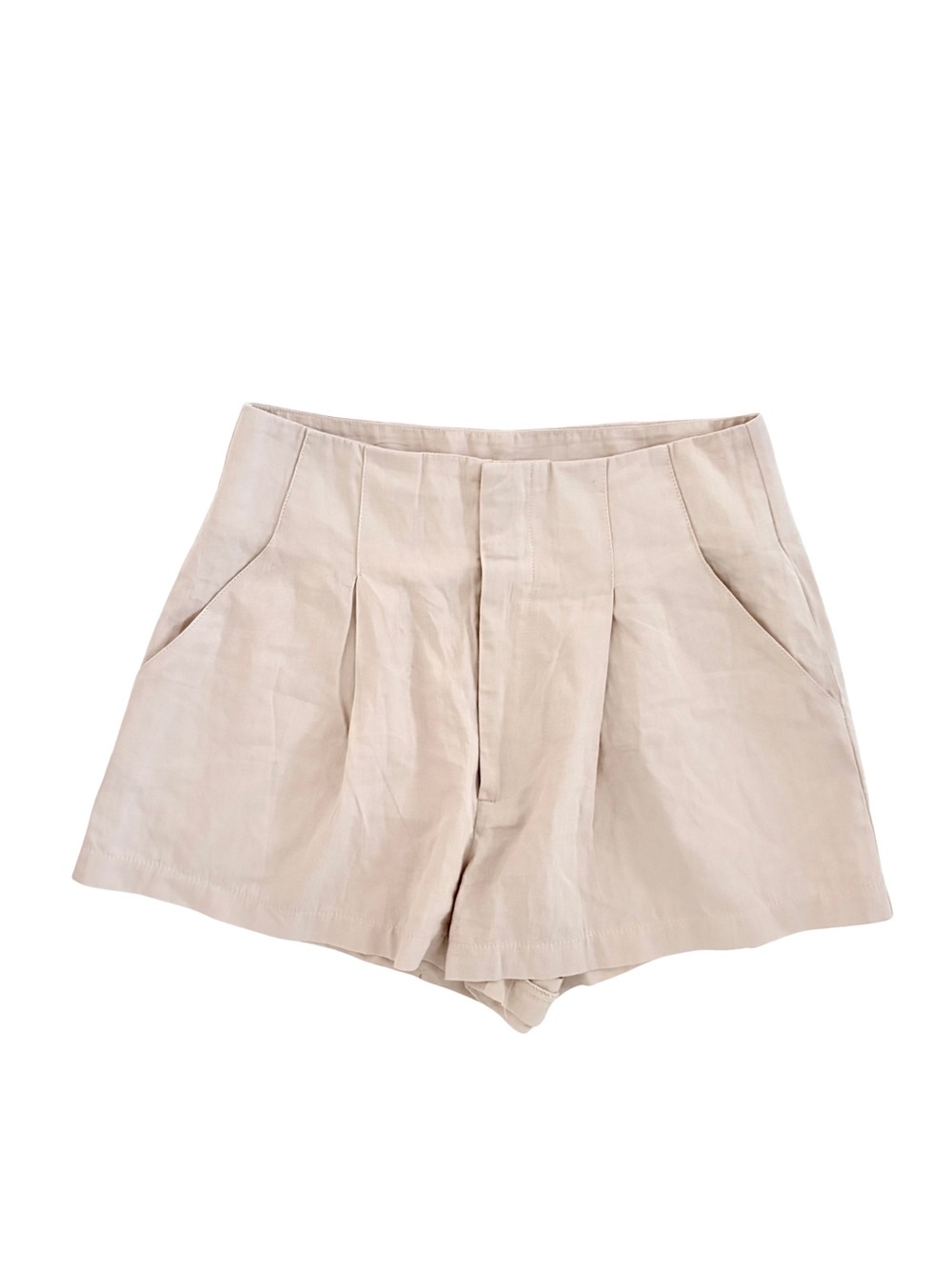 Showpo Elyssa Pleated Tailored Shorts Beige/Nude Size US 6